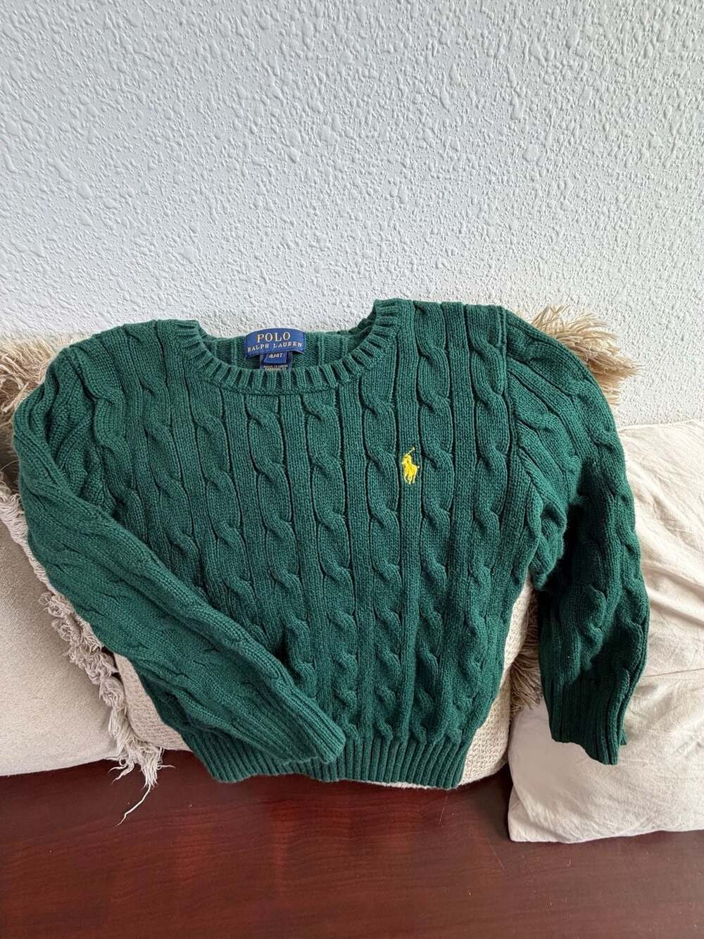 Polo Ralph Lauren Cable Knit Sweater Size 4/4T Green Crewneck